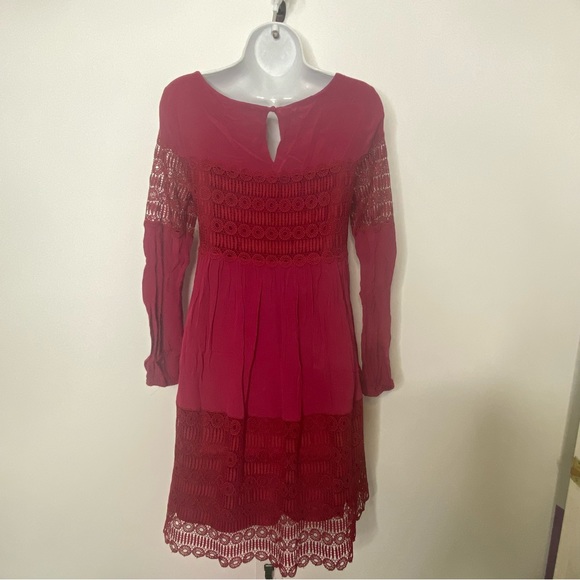 Anthropologie Floreat Wine Aveline Lace Crochet Dress Size 0 - Picture 6 of 16